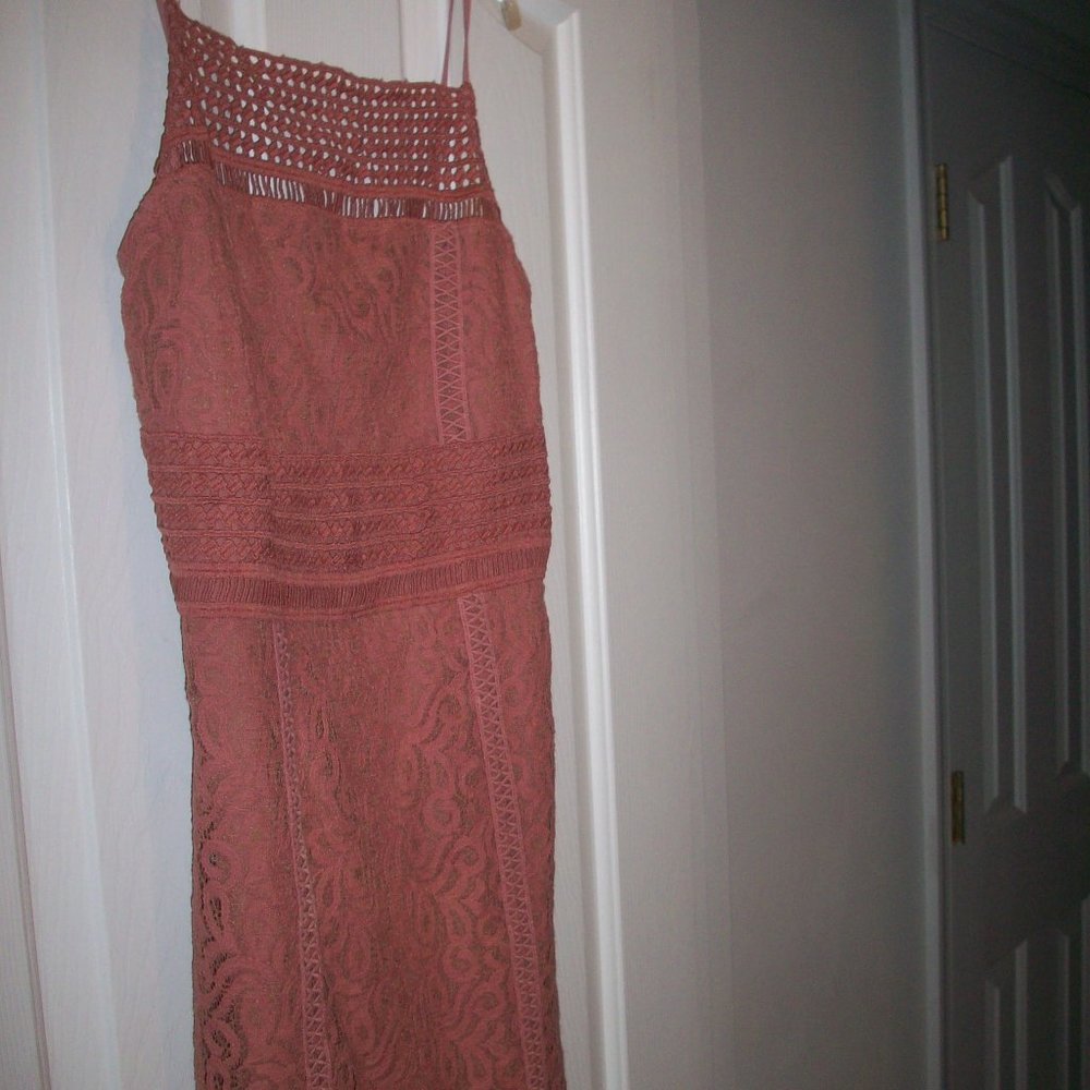 Sheath Sleeveless Slip Dress Tyra Rusty Rose Decorative Edging Crochet Lined S